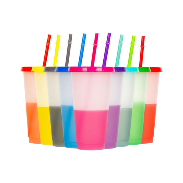 9-Pack 24 oz Color Changing Cups with Lids and Straws