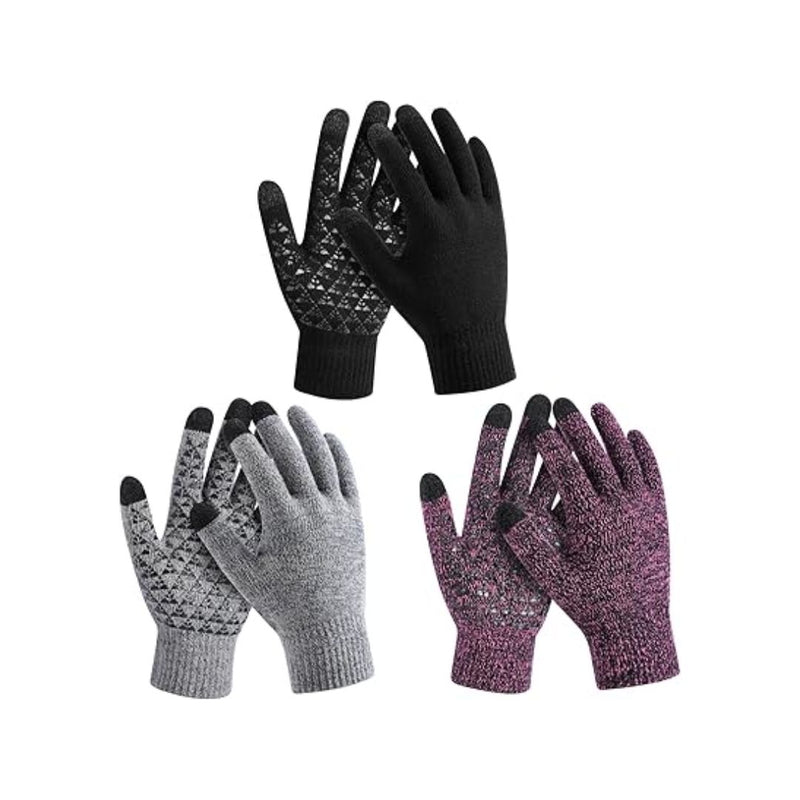 3-Pack Knit Touchscreen Knit Winter Gloves