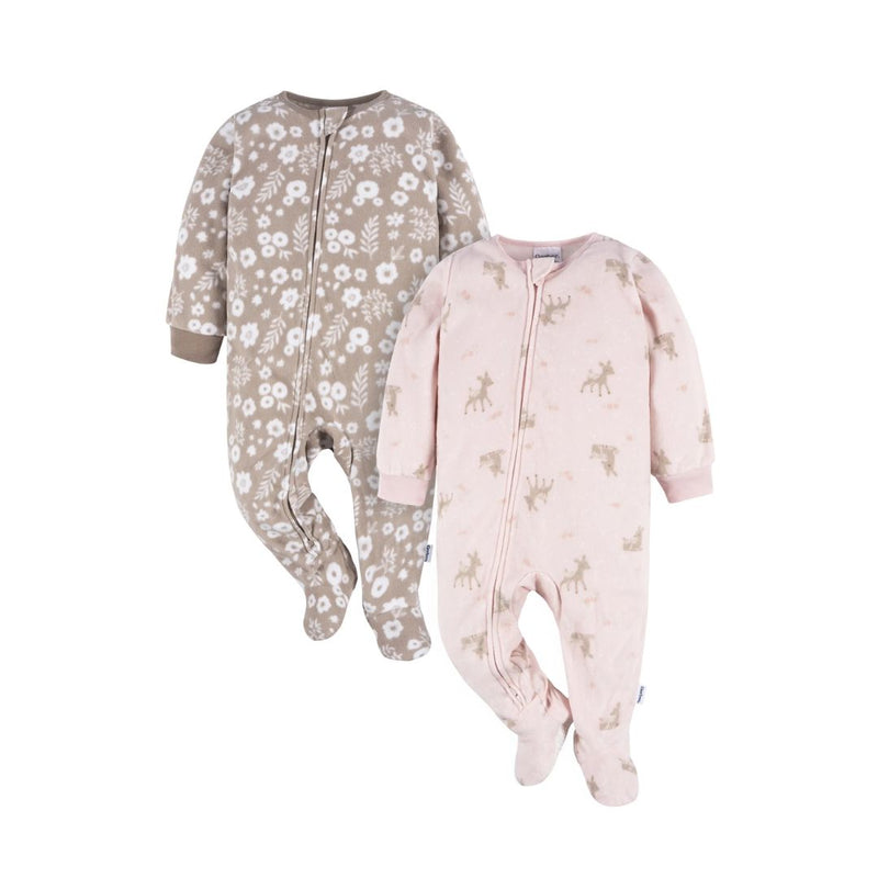 2-Pk Gerber Baby and Toddler Neutral Microfleece Blanket Sleeper Pajamas (Many Styles)