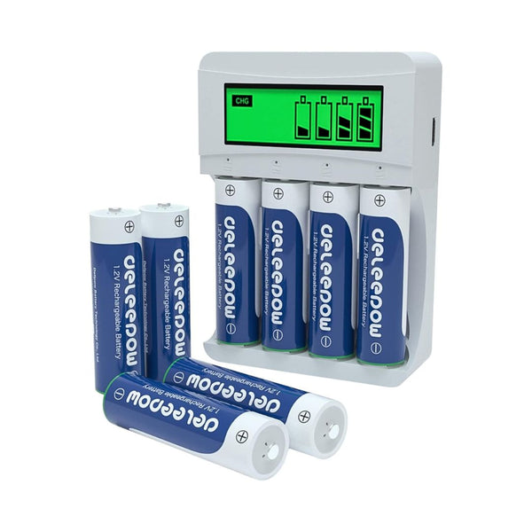 8-Pcs AA Rechargeable Batteries with LCD Smart Battery Charger