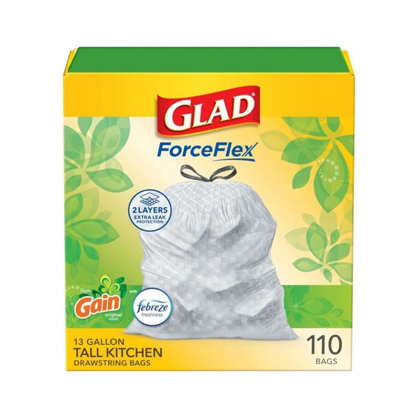 110 GLAD ForceFlex Tall Kitchen 13 Gallon Gain Original Scent Trash Bags