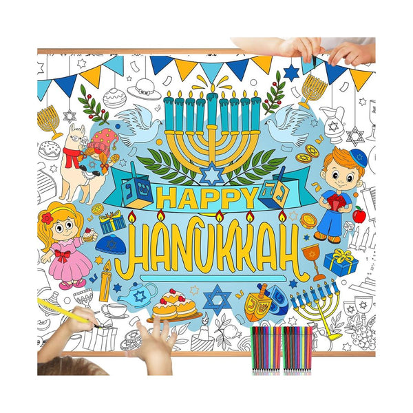 Happy Hanukkah Coloring Poster with 24 (12 Colors) Paint Pens