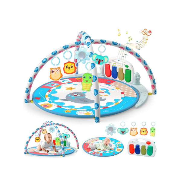 Baby Tummy Time Playmat with 4 Toys & Mirror