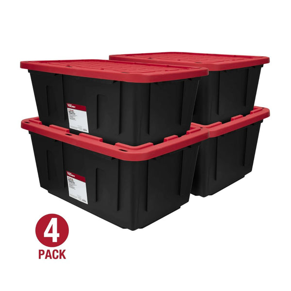 Set of 4 27-Gallon Stackable Snap Lid Plastic Storage Bin Container