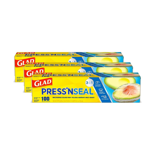 Pack of 3 100-FT Glad Press’N Seal Plastic Food Wrap