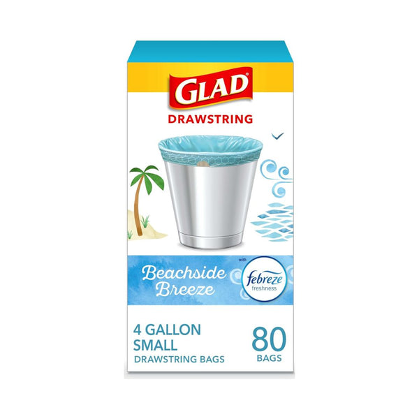 80 Glad Odorshield Small Drawstring Trash Bags, 4 Gal