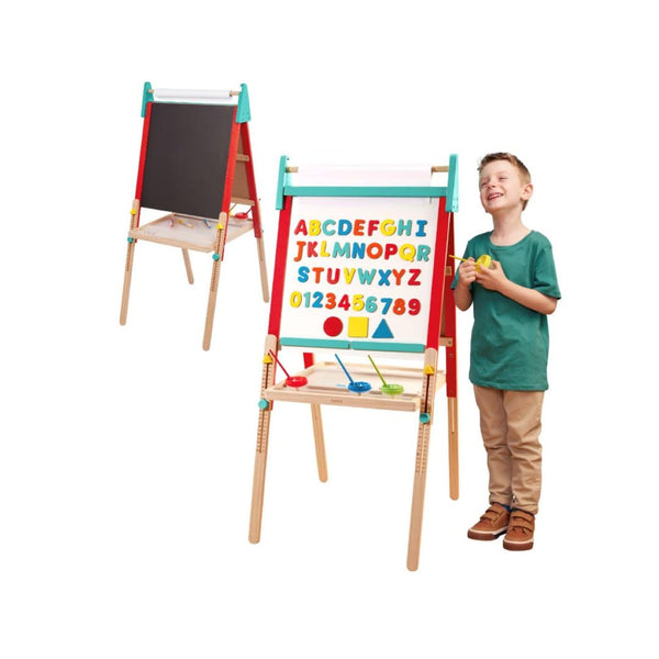 Battat Double-Sided Wooden Art Easel with Magnetic Whiteboard & Chalkboard with 61 Art Supplies