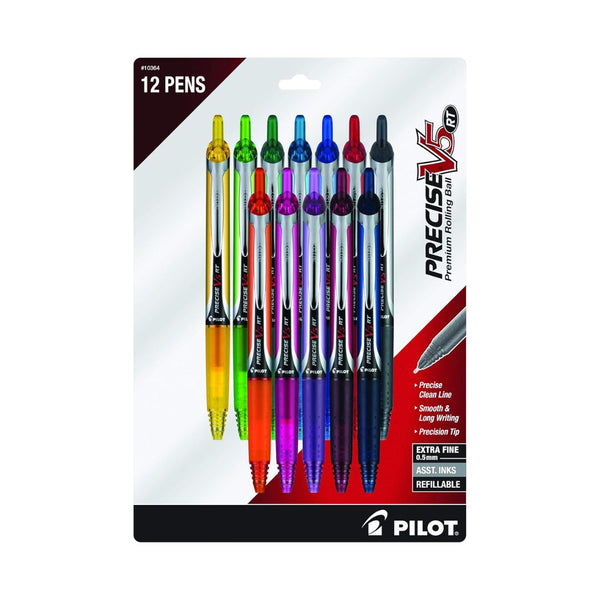 12 Pilot Precise V5 RT Refillable & Retractable Rolling Ball Pens