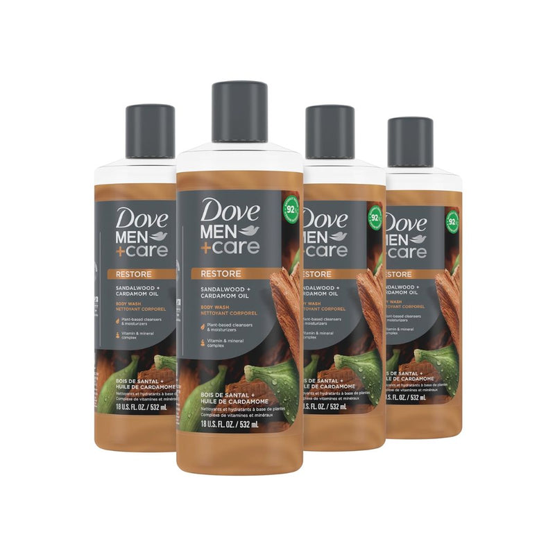 4 Bottles of Dove Men+Care Body Wash Sandalwood + Cardamom Oil