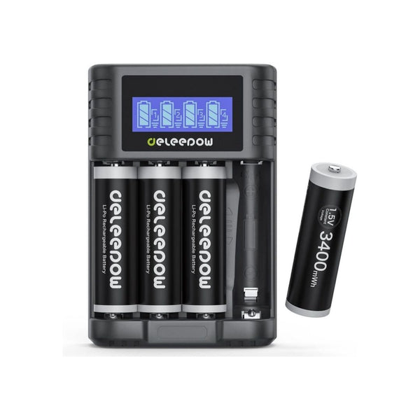Pack of 4 AA Lithium Rechargeable Batteries & Charger