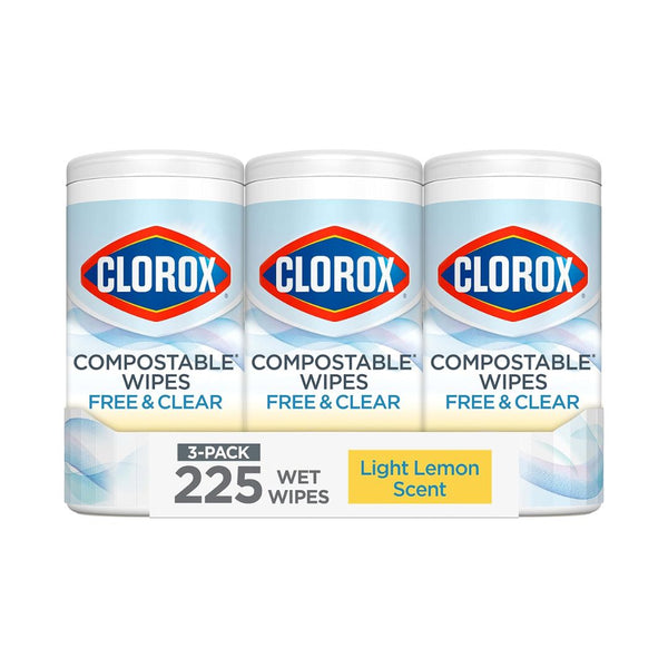 Pack of 3 Clorox Free & Clear Compostable Cleaning Wipes