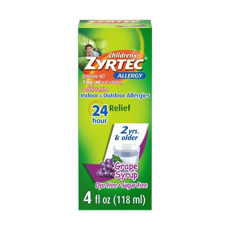 Zyrtec Children’s 24 Hour Allergy Relief Syrup, 5 mg Cetirizine HCl Antihistamine, Grape