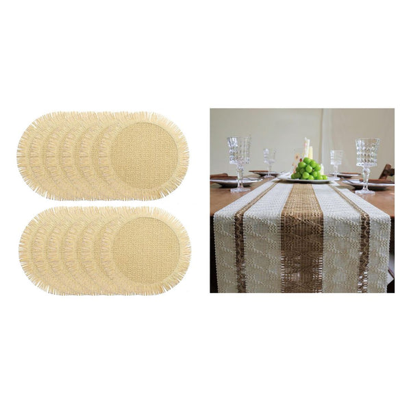 Set of 12 Paper Round Placemats + FREE Table Runner with Tassels