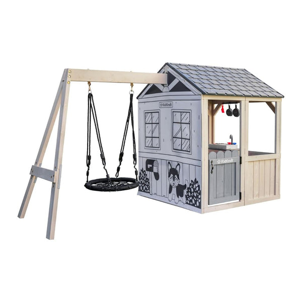 KidKraft Savannah Wooden Outdoor Playhouse Swingset And Play Kitchen