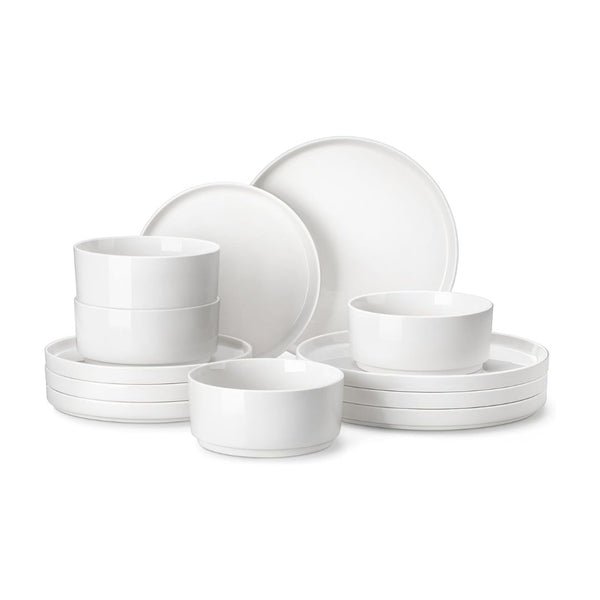 12-Pcs MALACASA Modern White Porcelain Dinnerware Set