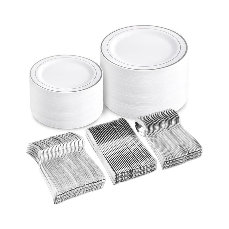 500-Pc Silver Plastic Dinnerware Set
