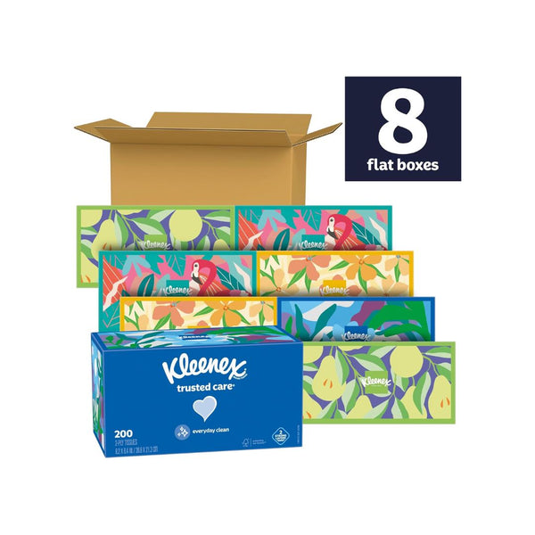 8 Boxes Kleenex Trusted Care Facial Tissues (200 Tissues per Box)