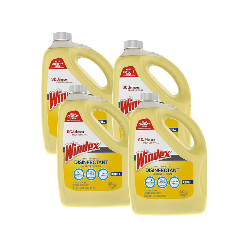 4 Bottles of 1 Gallon Windex Disinfectant and Multi-Surface