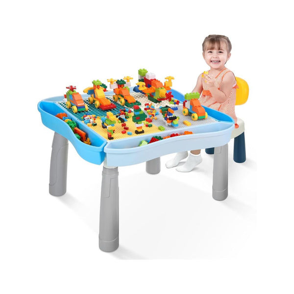 Kids Activity Table and Chair Set with 320-Pcs Building Blocks