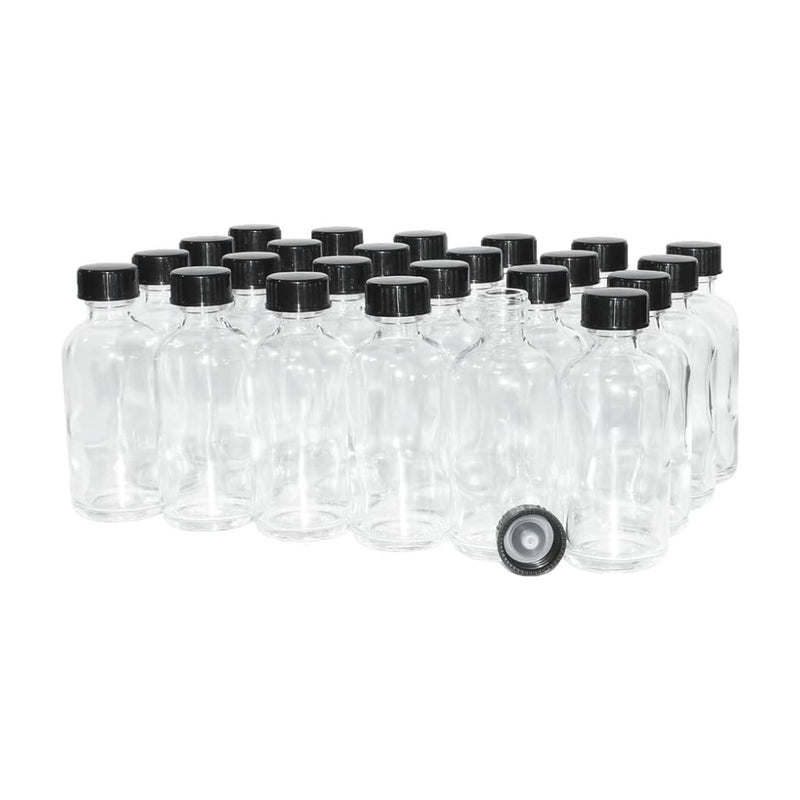 Pack of 24 4 oz. Clear Boston Round Bottles with Poly Cone Cap