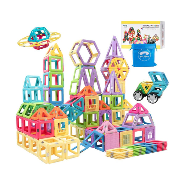 146-Pcs Magnetic Tiles with 2 Cars & Storage Bag