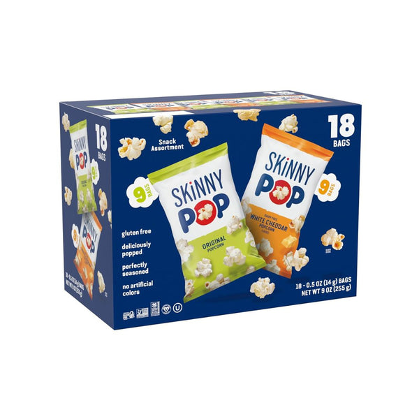 18 Bags of SkinnyPop Popcorn, Original and Dairy Free White Cheddar