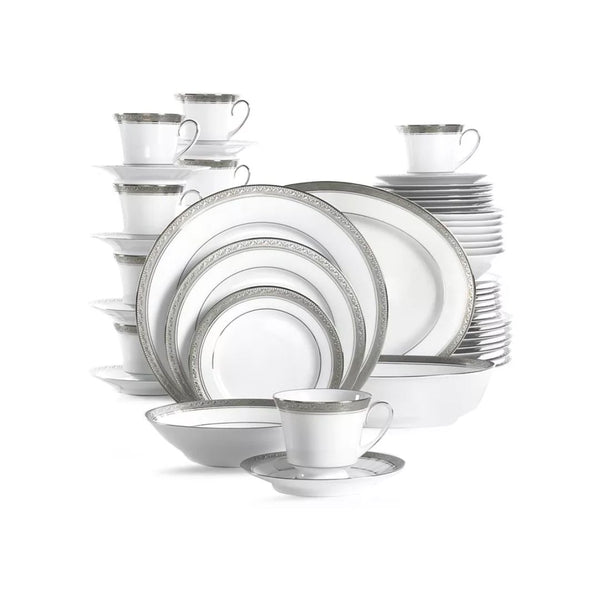 50 Pcs Noritake Crestwood Platinum Dinnerware Set