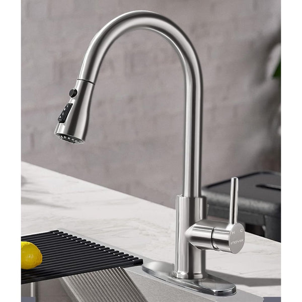 Brushed Nickel Kitchen Faucet with Pull Down Sprayer