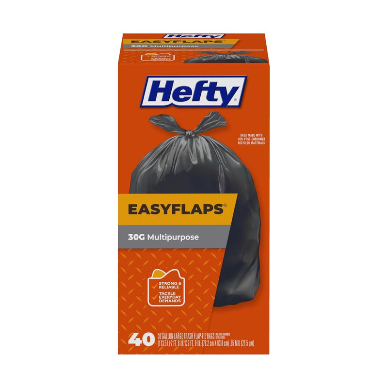 40 Hefty Easy Flaps Multipurpose 30 Gallon Large Trash Bags