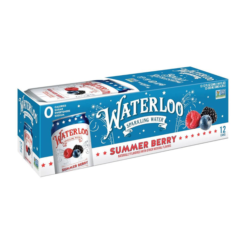 12 Cans of Waterloo Sparkling Water, Summer Berry