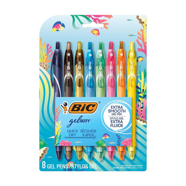 8 BIC Gelocity Quick Dry Ocean Themed Gel Pens
