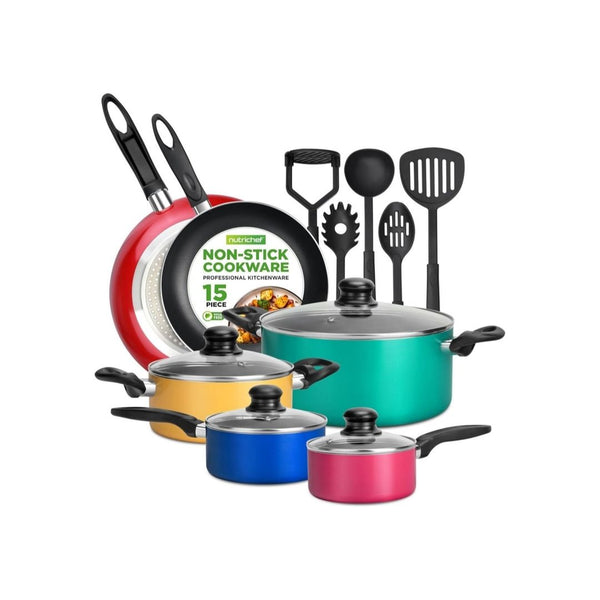 NutriChef 15-Piece Non Stick Kitchen Cookware Set