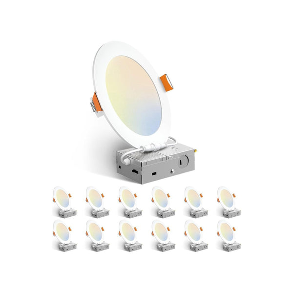 12 Pack 6 Inch Ultra-Thin LED Recessed Ceiling Lights with Junction Box