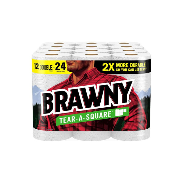 12 Double Rolls Brawny Tear-A-Square Paper Towels