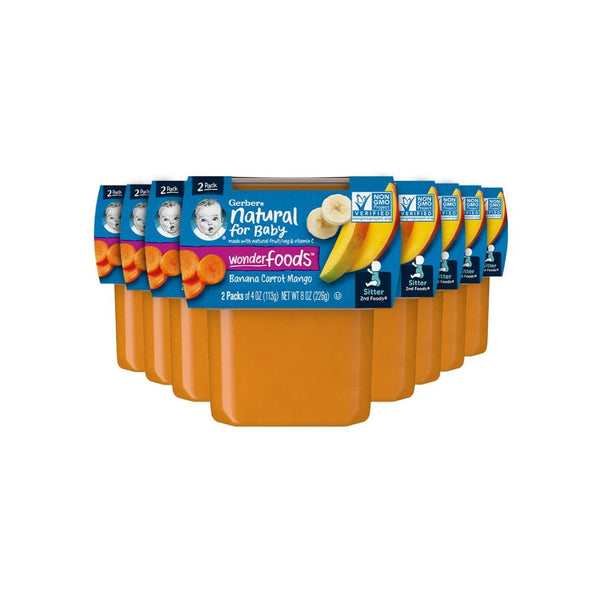 16 Tubs of Gerber 2nd Foods Banana, Carrot & Mango Pureed Baby Food