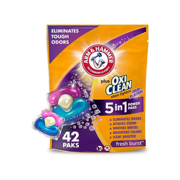 42-Ct Arm & Hammer Plus OxiClean Laundry Detergent 5-in-1 Power Paks