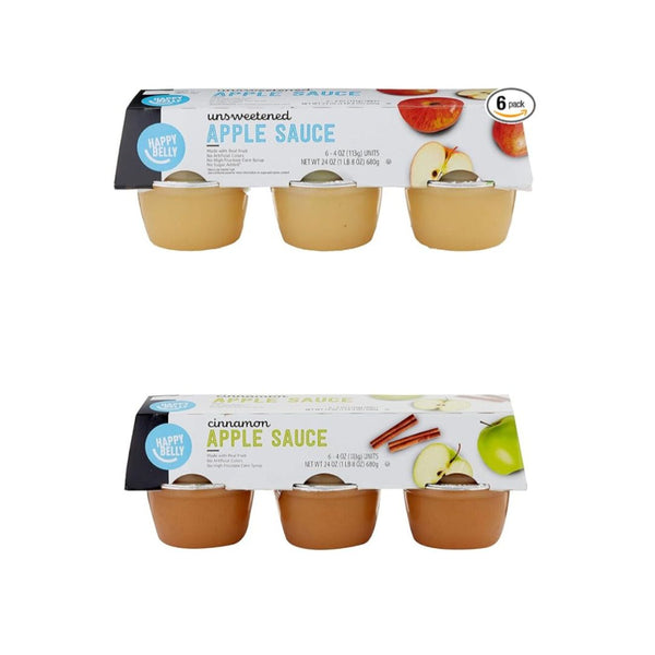 Pack of 6 Happy Belly Unsweetened Or Cinnamon Apple Sauce