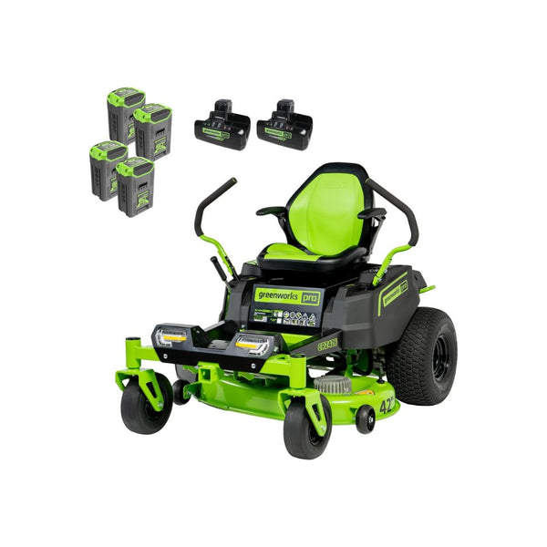 Greenworks 60V 42” Cordless Electric CrossoverZ Zero Turn Riding Mower, (4) 8.0Ah Batteries and (2) Dual Port Turbo Chargers