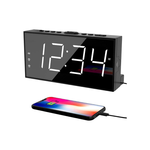 2 Alarms Loud LED Big Display Plug in Digital Clock with USB Charging Port