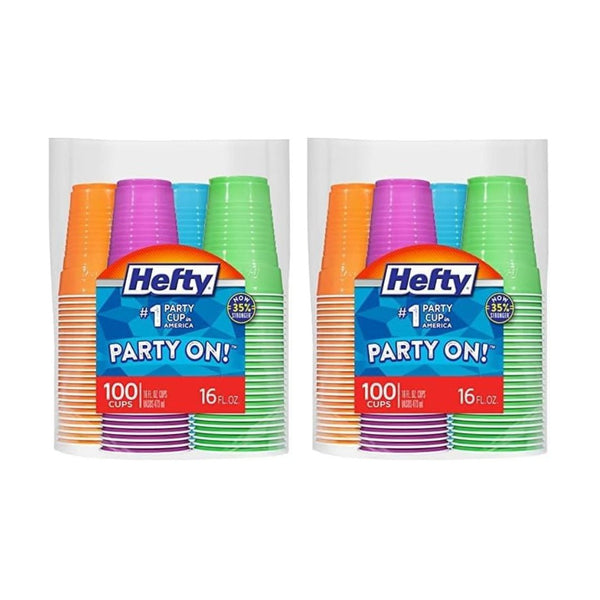 2 Packs of 100 Hefty Party On Disposable Plastic Cups