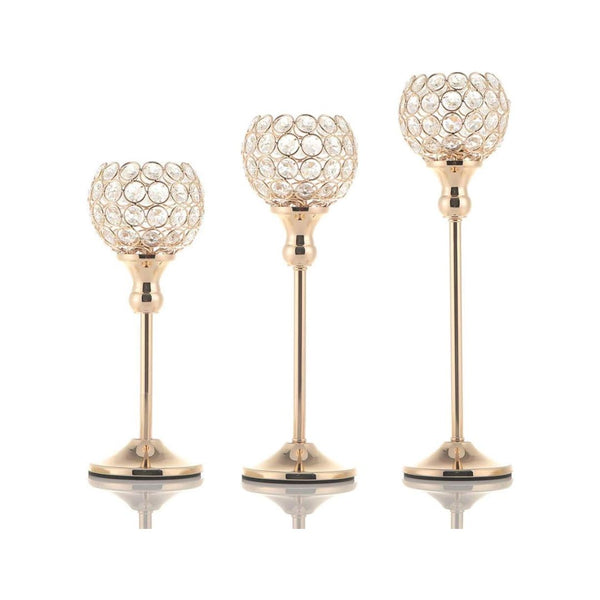 3-Piece Gold Crystal Candle Holder Set