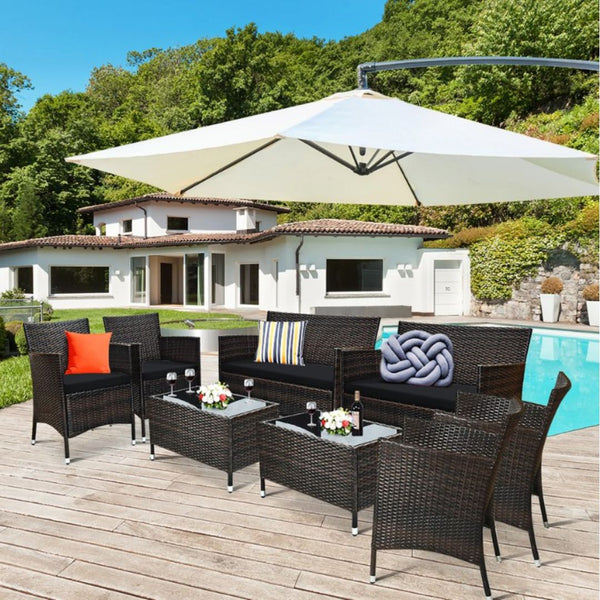 Costway 8 Pcs Rattan Patio Cushioned Chair & Table Sets