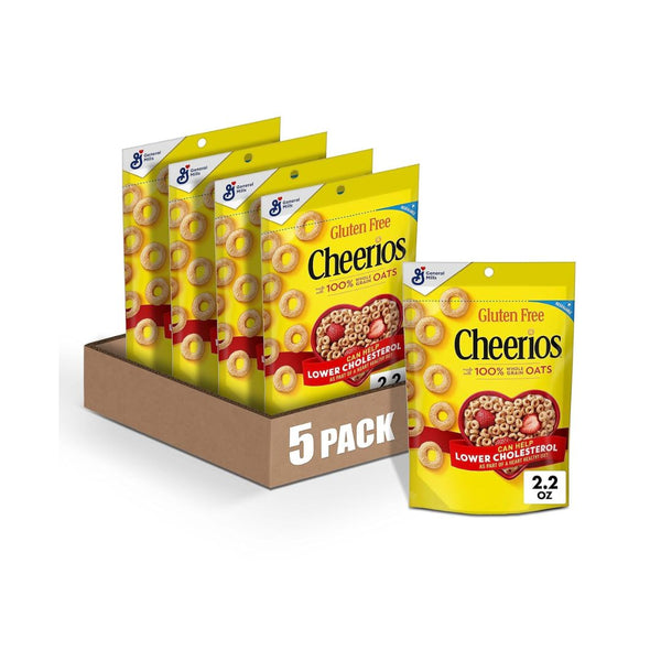 5 Pouches of 2.2 Oz Cheerios Whole Grain Oats Breakfast Cereal