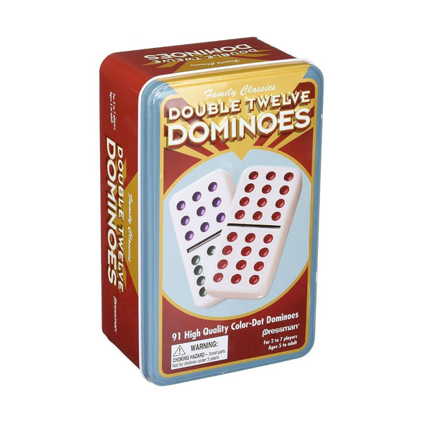 Pressman Double 12 Color Dot Dominos in A Tin