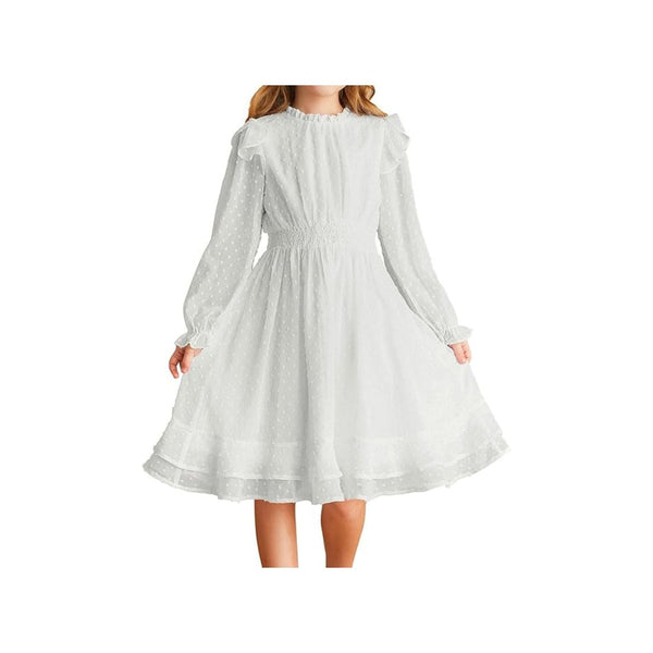 GRACE KARIN Girls Casual Swiss Dot Fall Long Sleeve Dress