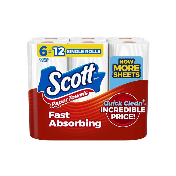 6 Double Rolls = 12 Regular Rolls Scott Choose-A-Sheet Paper Towels