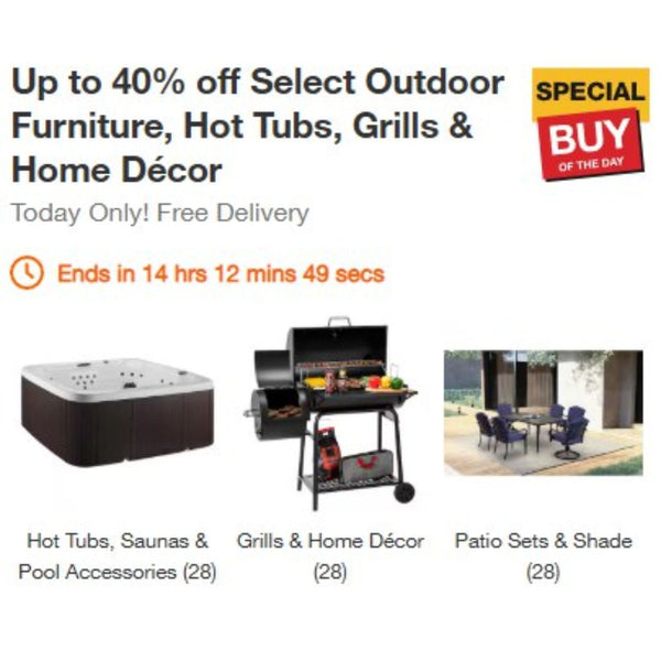 Save Up To 40% on Select Hot Tubs, Saunas, Outdoor Furniture & Grills!