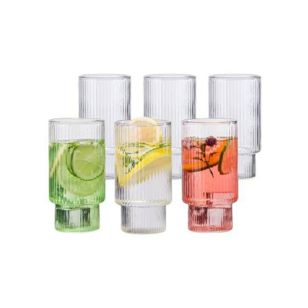Set of 6 Ribbed Drinking Glasses