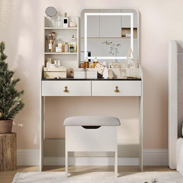 Vanity Desk with LED Mirror and Charging Station