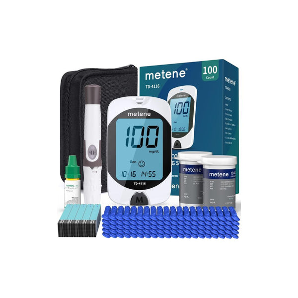 Metene Blood Glucose Monitor Kit, 100 Glucometer Strips, 100 Lancets